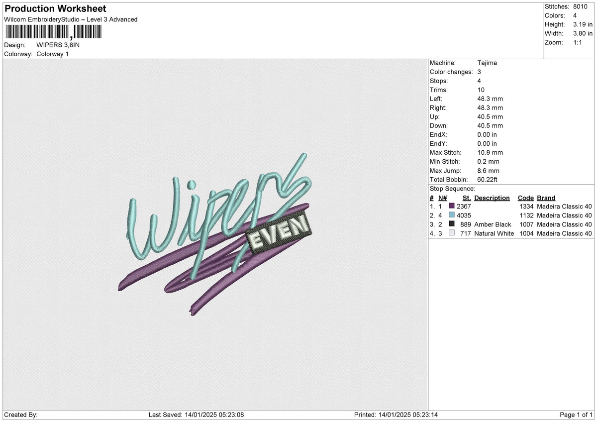 WIPERS Embroidery File 6 size