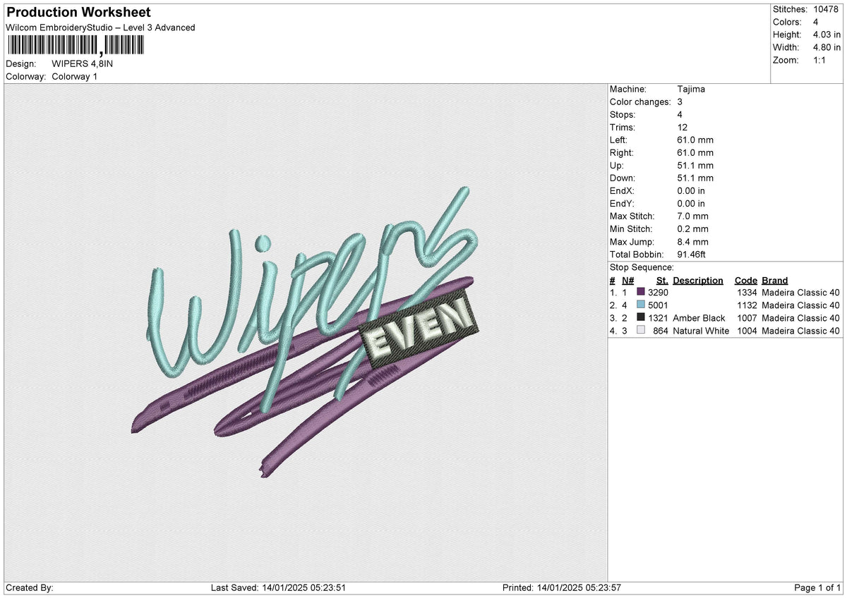 WIPERS Embroidery File 6 size