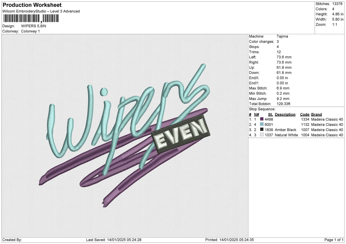 WIPERS Embroidery File 6 size