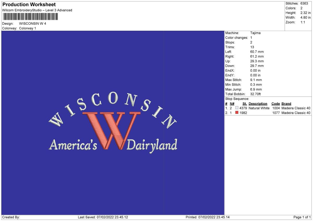 Wisconsin W Embroidery