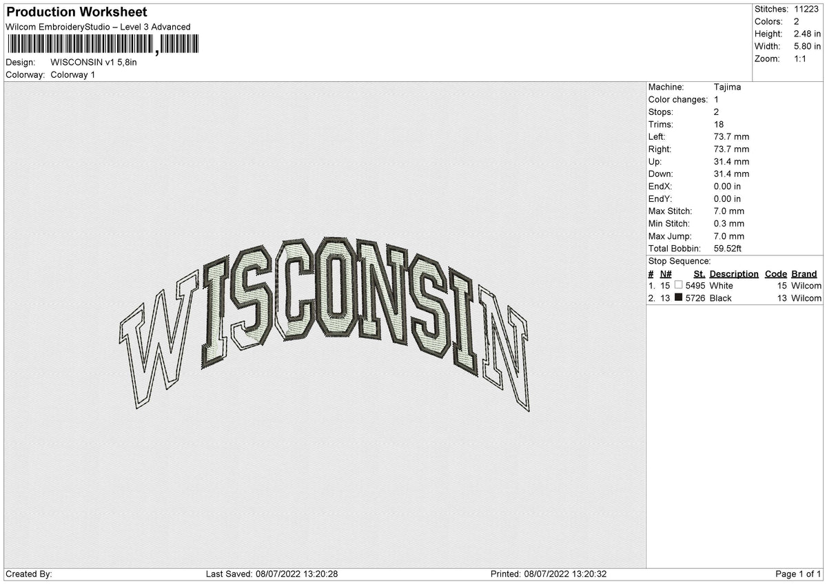 Wisconsin V1 Embroidery