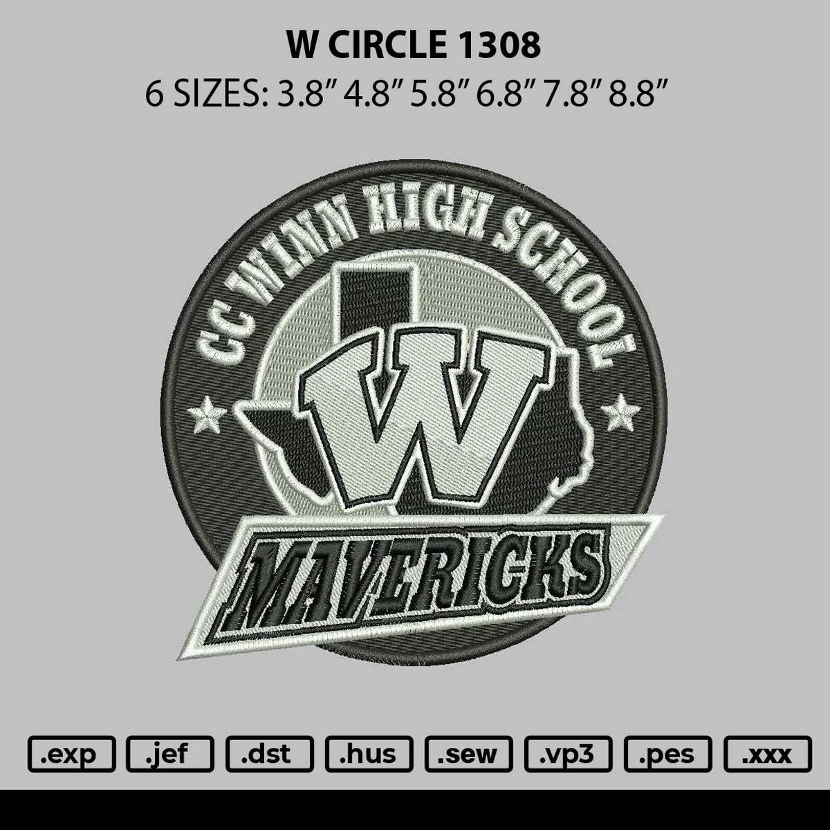 W Circle 1308 Embroidery File 6 sizes