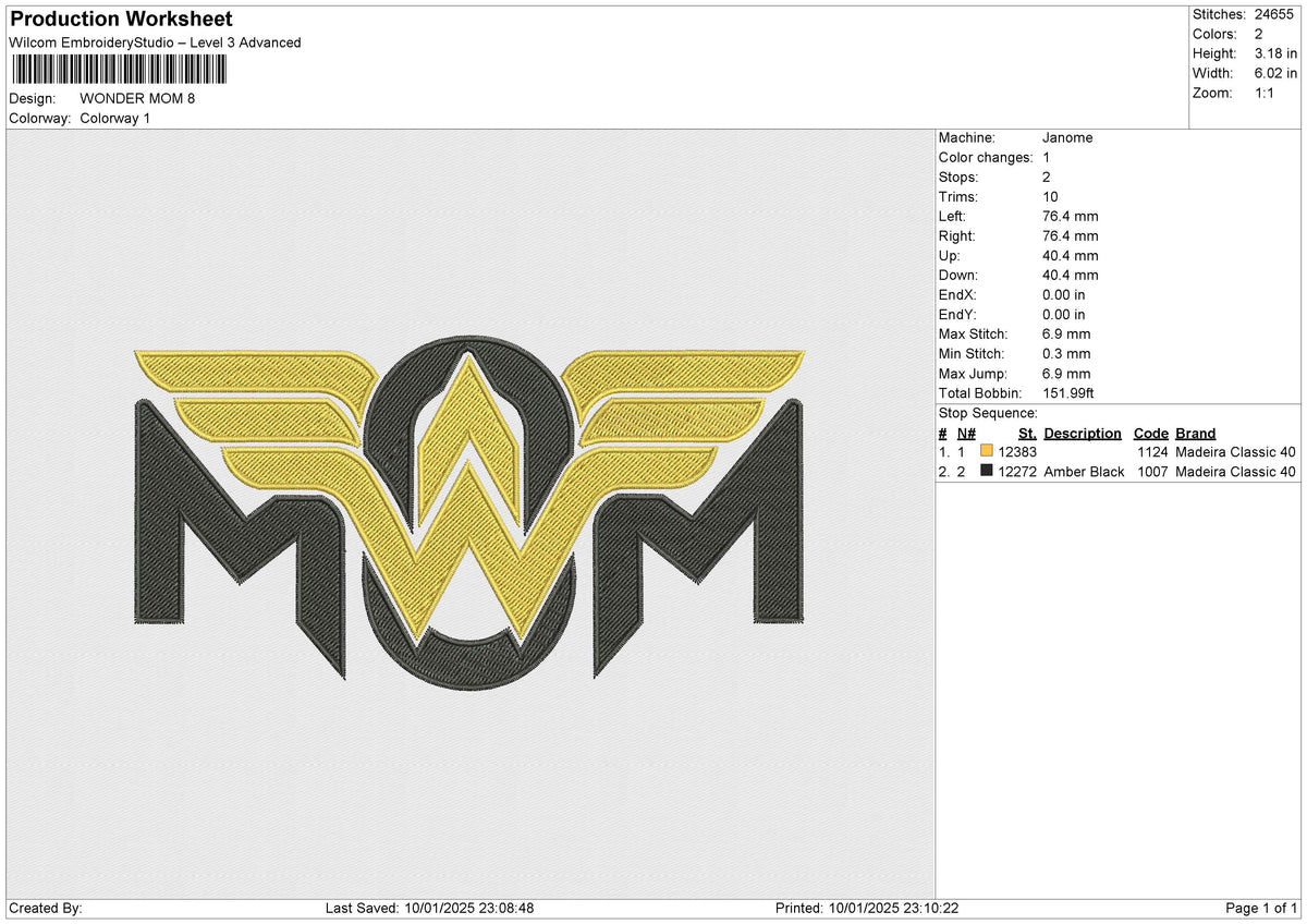 WONDER MOM Embroidery File 6 size