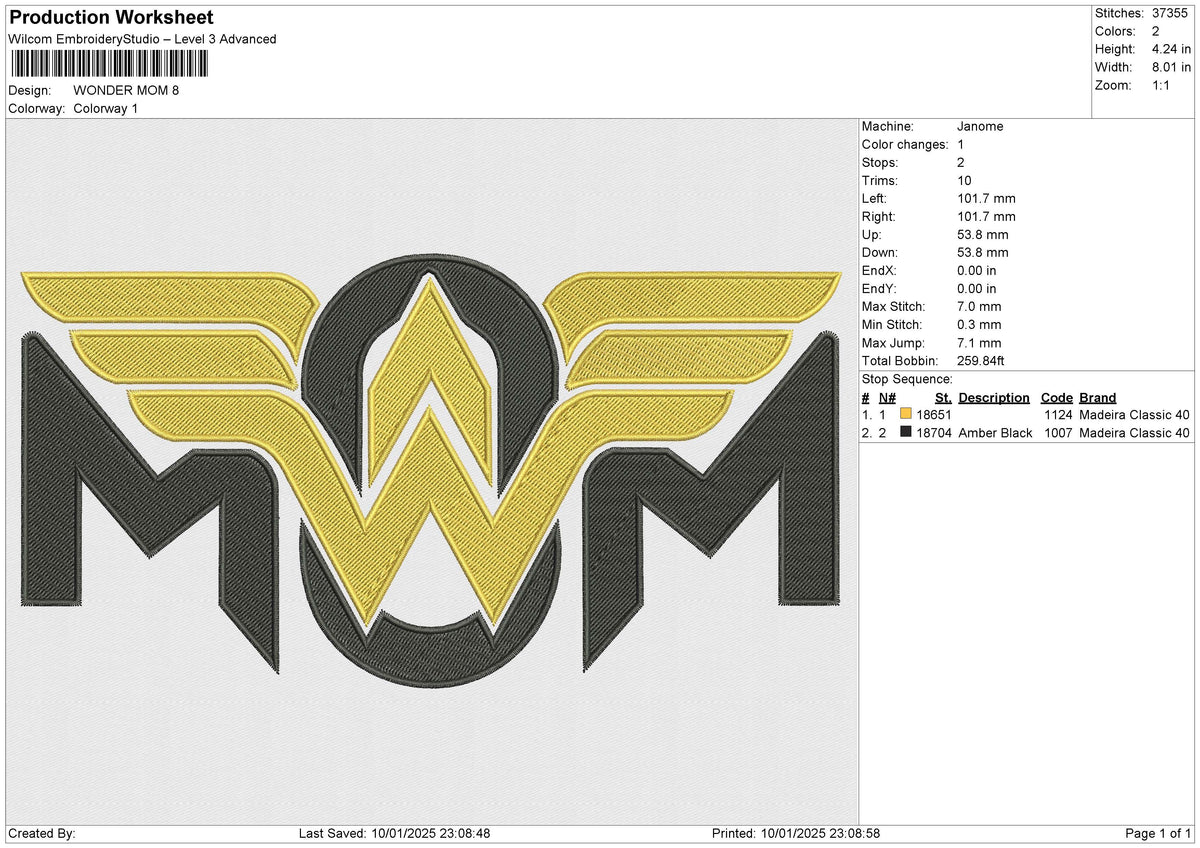 WONDER MOM Embroidery File 6 size