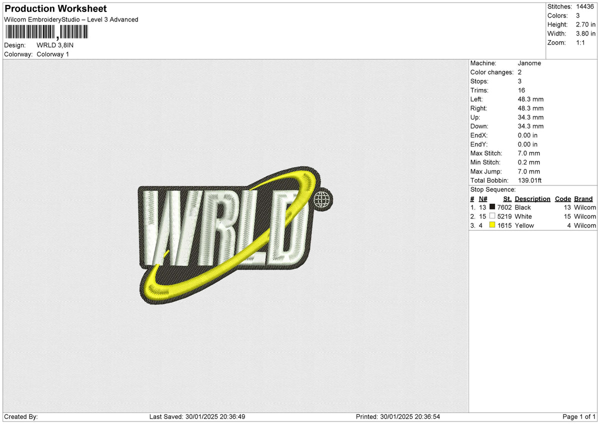 WRLD 060125 Embroidery File 6 size