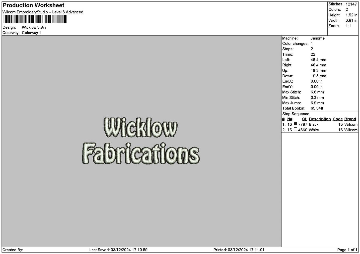 Wicklowtext Embroidery File 6 sizes