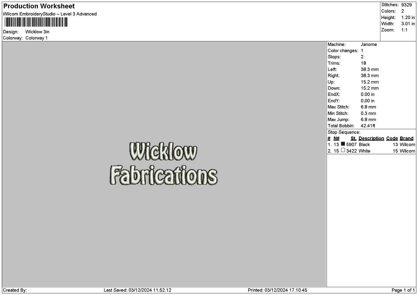 Wicklowtext Embroidery File 6 sizes