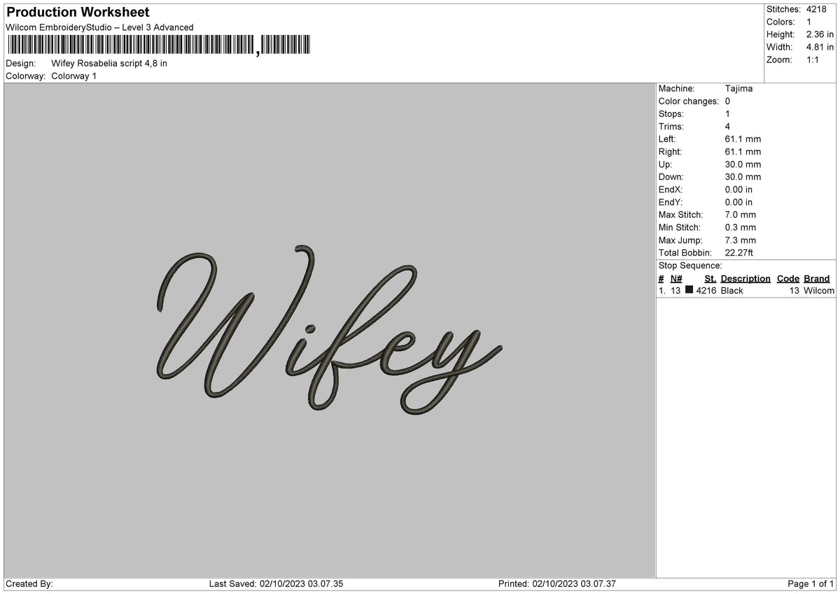 Wifey Embroidery File 6 sizes