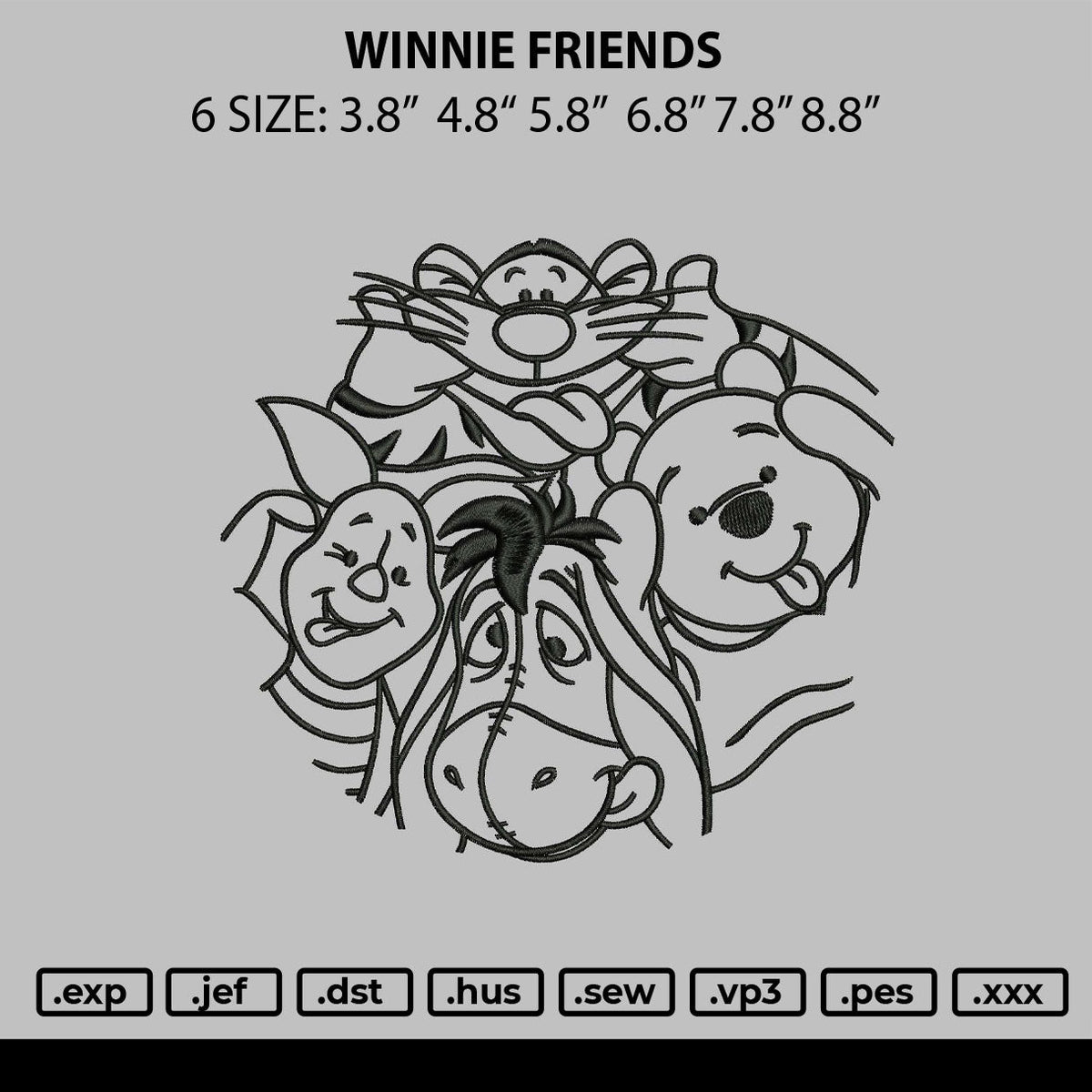 Winnie Friends Embroidery File  sizes