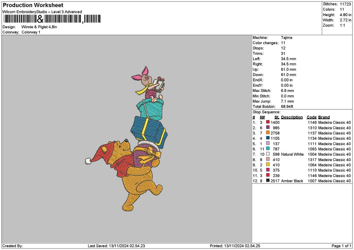 Winnie Xmas 1311 Embroidery File 6 sizes