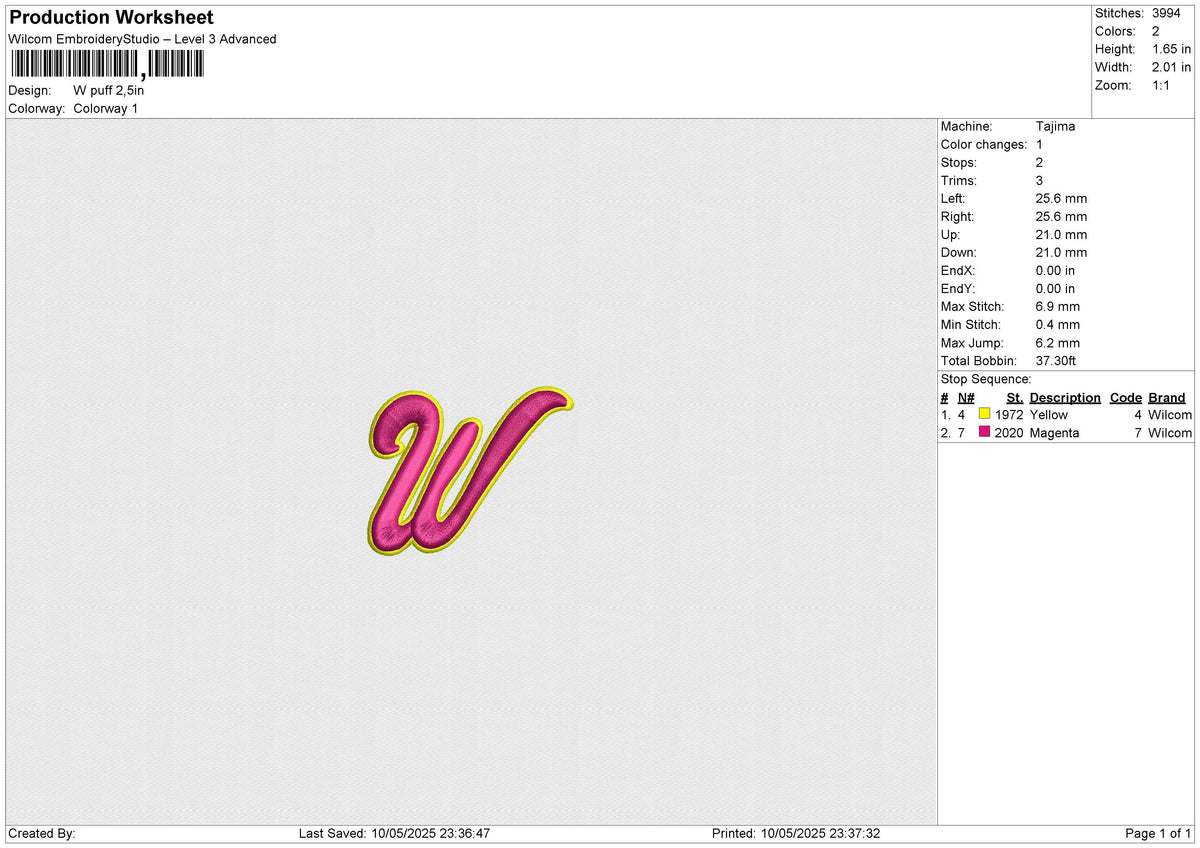 W puff Embroidery File 6 size