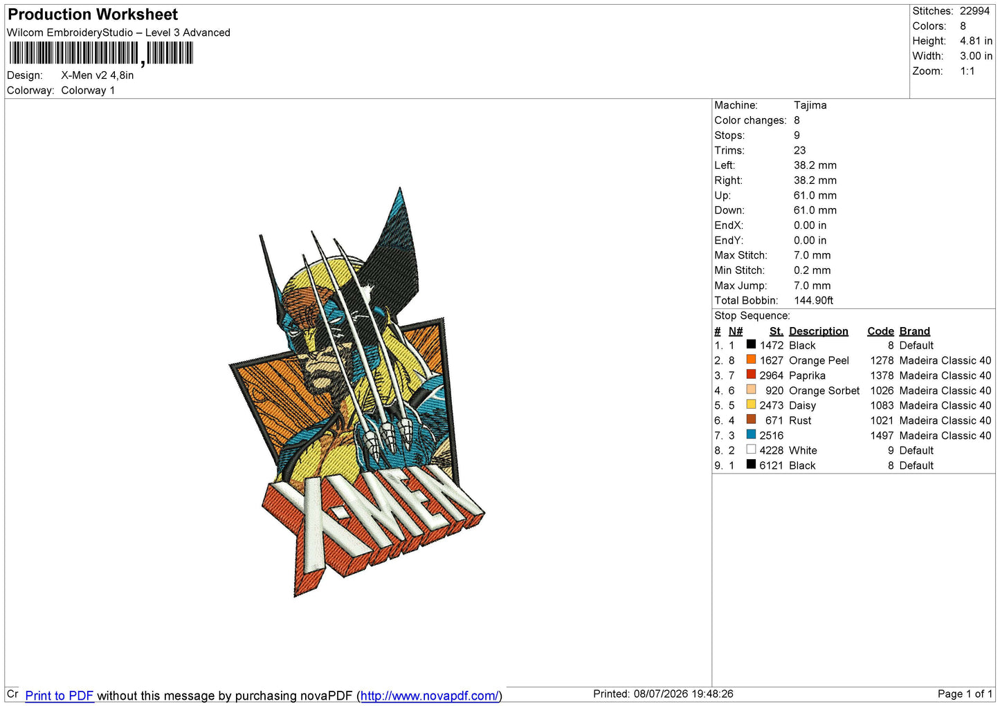 X-Men v2 Embroidery File 4 size