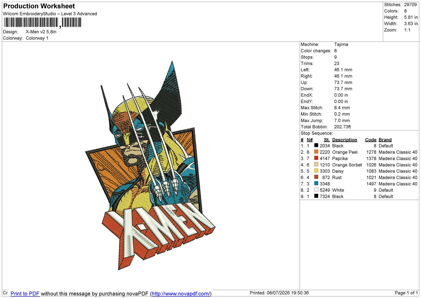 X-Men v2 Embroidery File 4 size