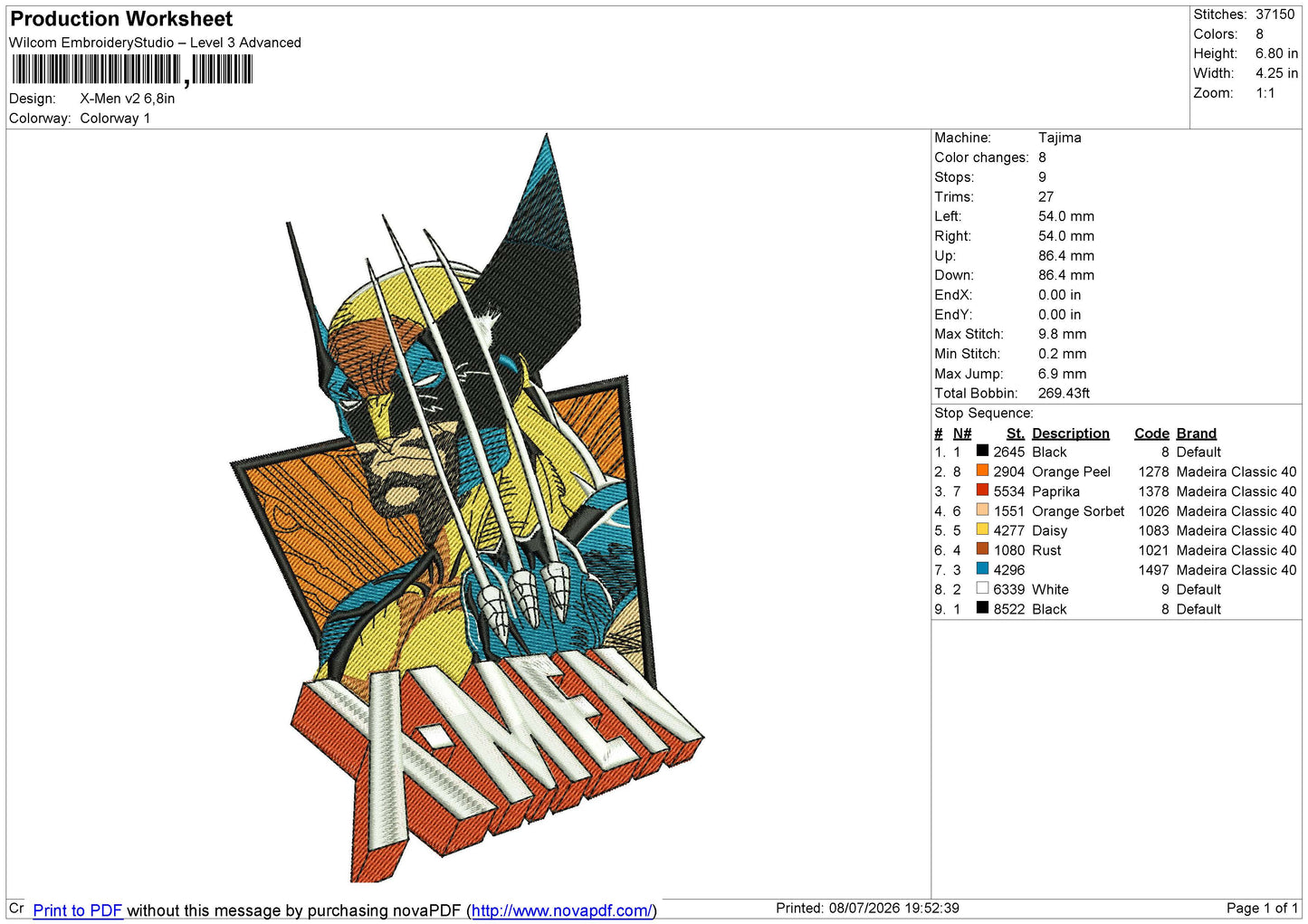 X-Men v2 Embroidery File 4 size