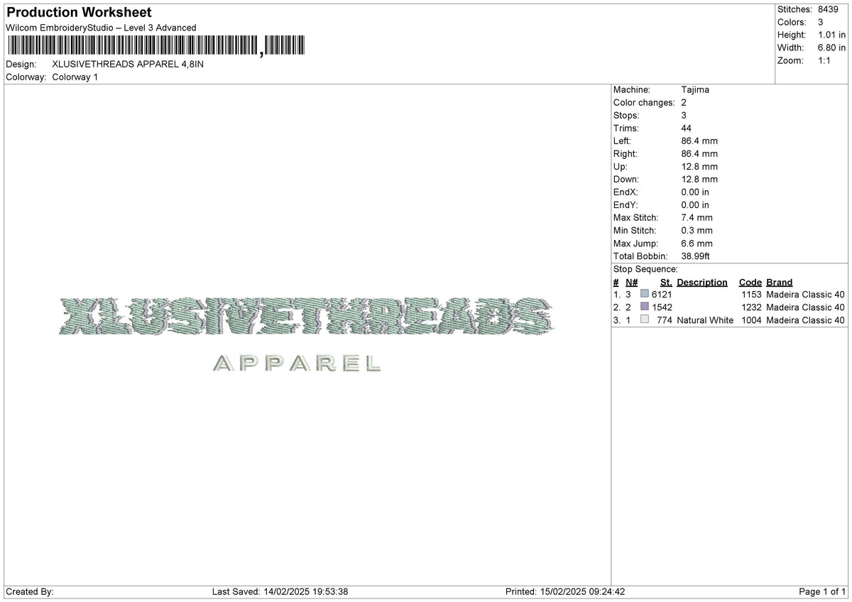 XLUSIVETHREADS APPAREL Embroidery File 6 size