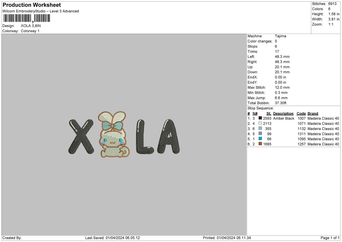 Rabbit0104 Embroidery File 6 sizes