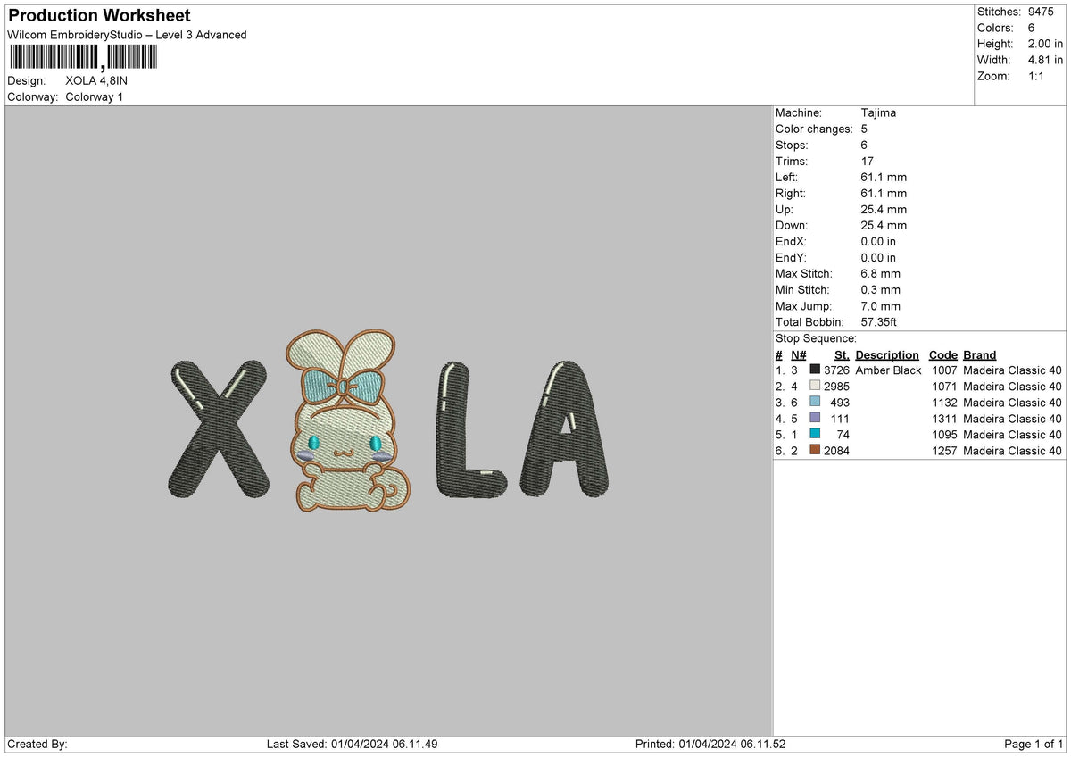 Rabbit0104 Embroidery File 6 sizes