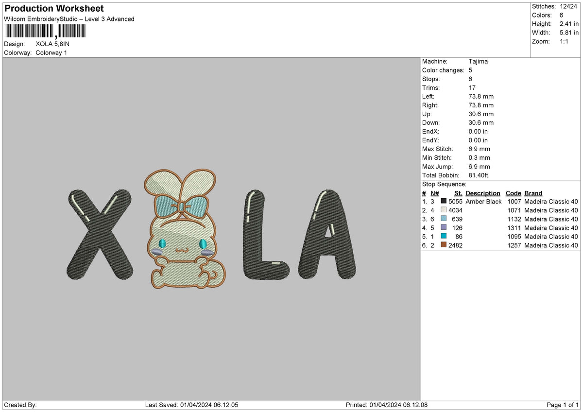 Rabbit0104 Embroidery File 6 sizes