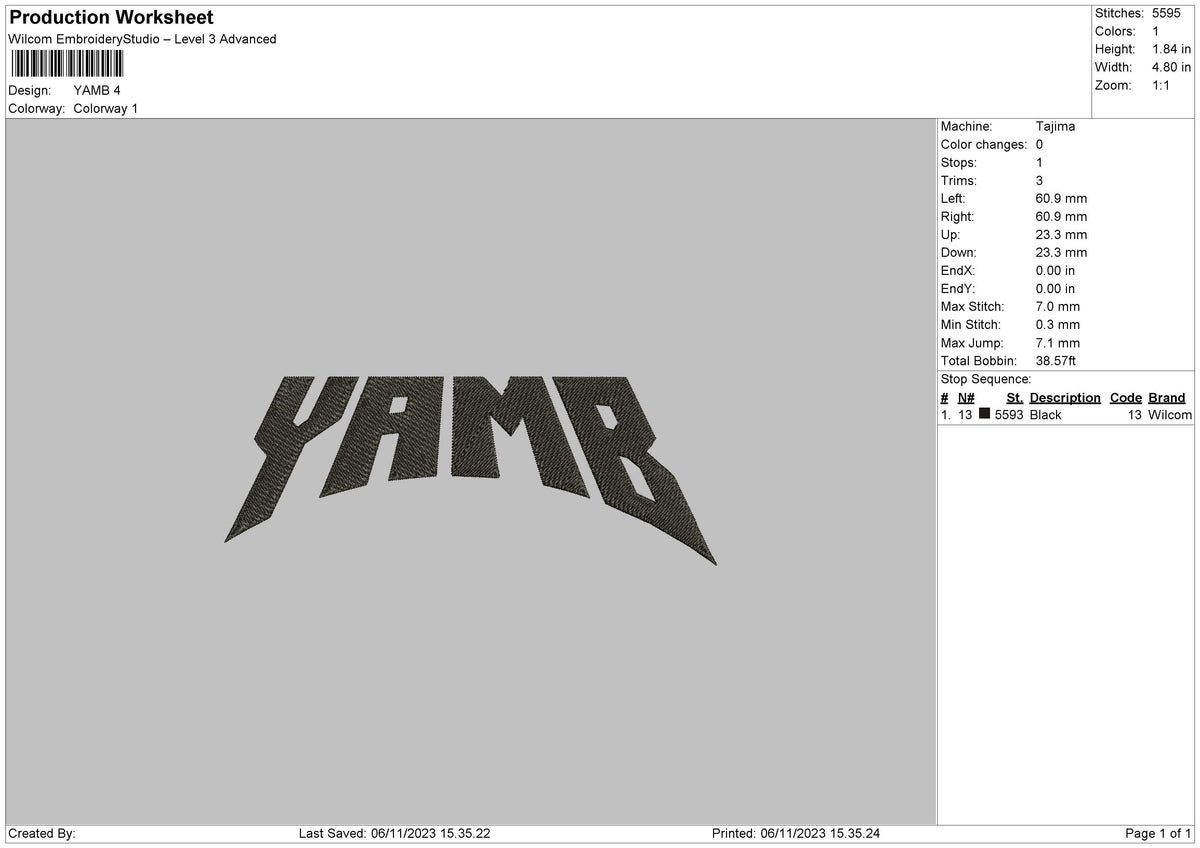 Yamb Embroidery File 6 sizes