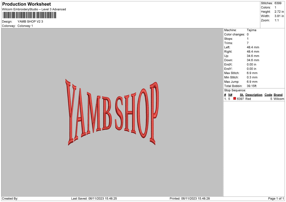 Yamb S V2 Embroidery File 6 sizes