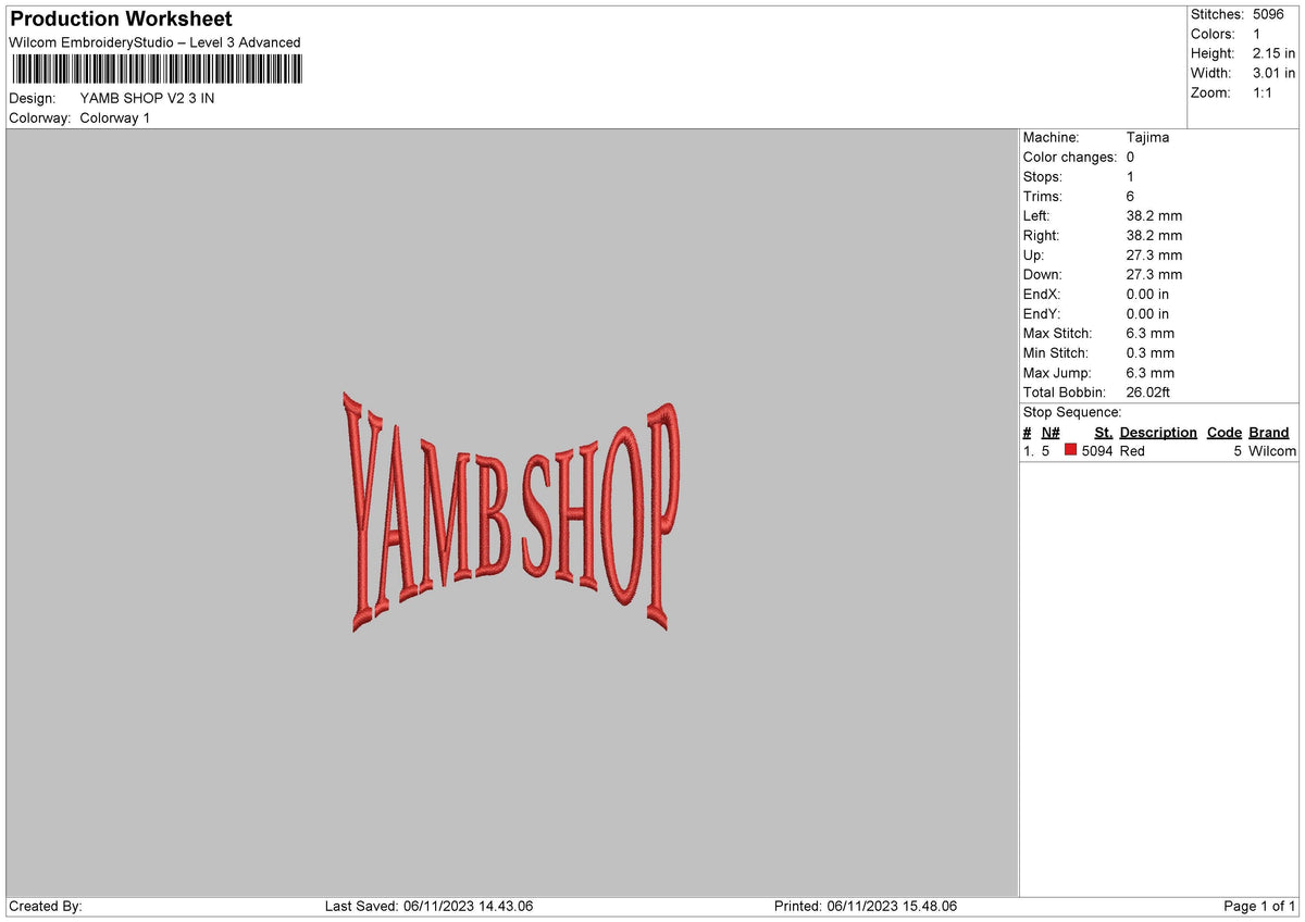 Yamb S V2 Embroidery File 6 sizes