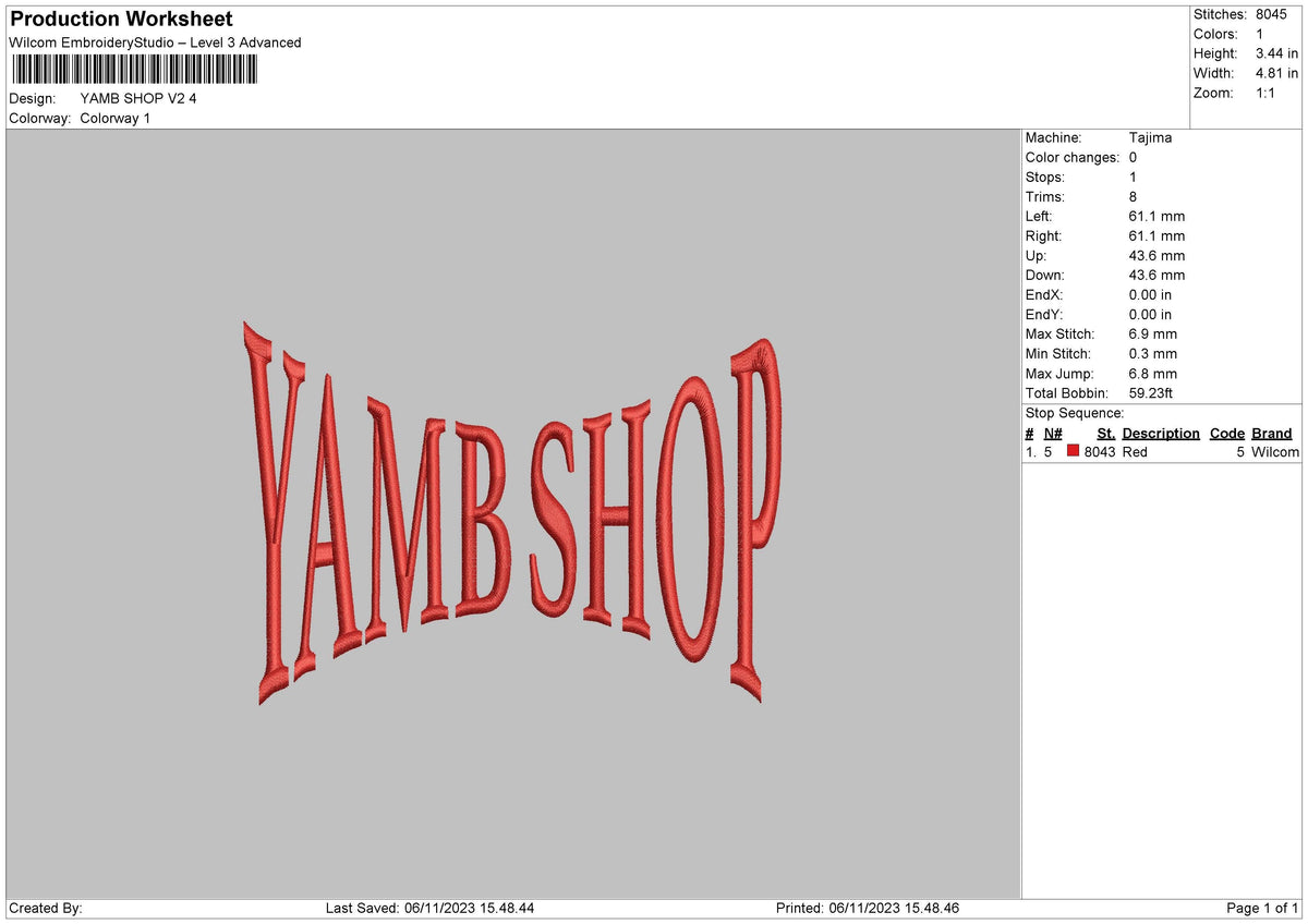 Yamb S V2 Embroidery File 6 sizes