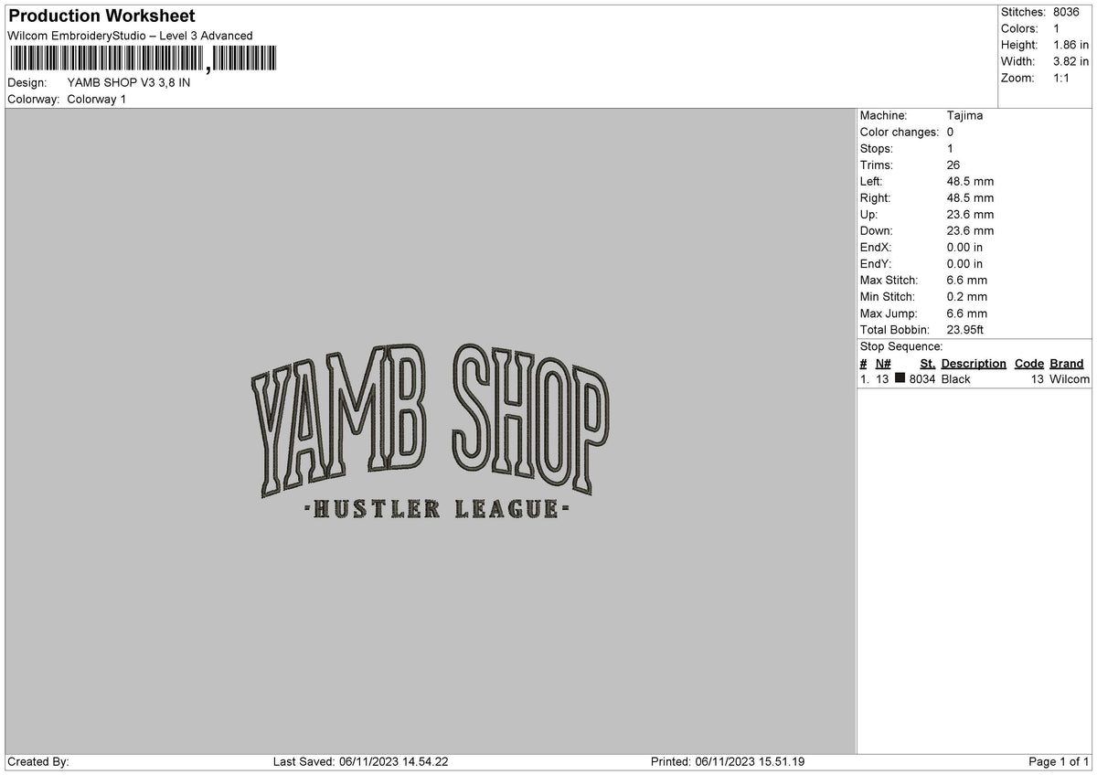 Yamb S V3 Embroidery File 6 sizes