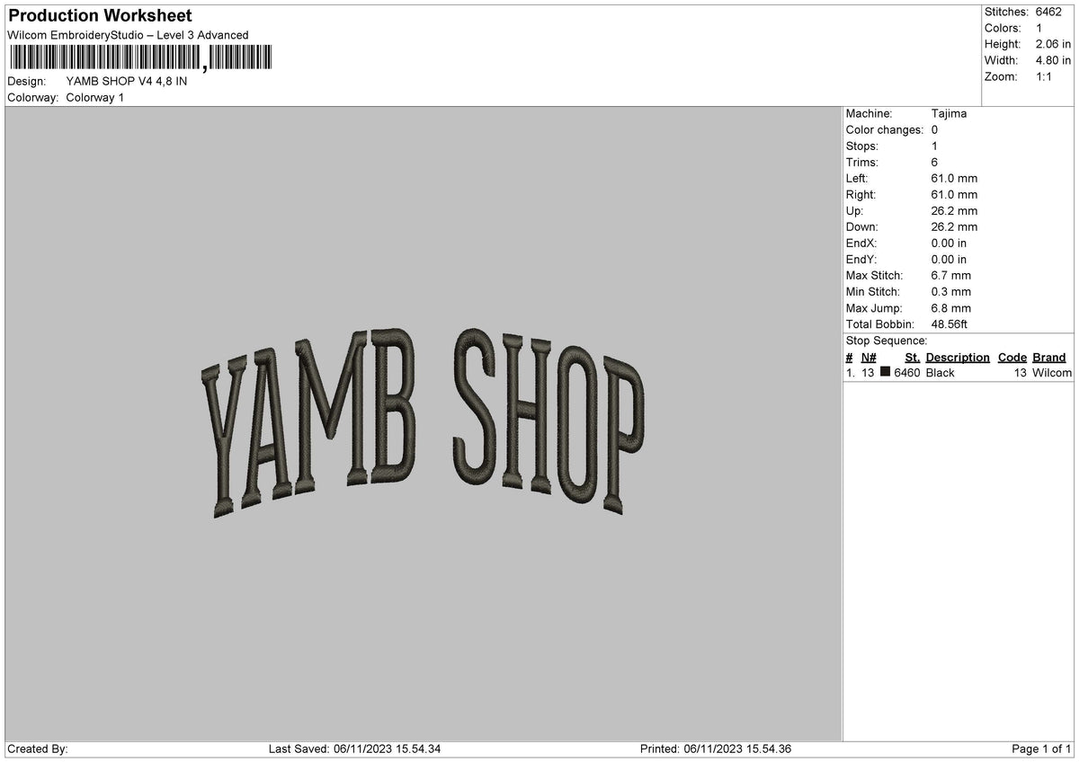 Yamb S v4 Embroidery File 6 sizes