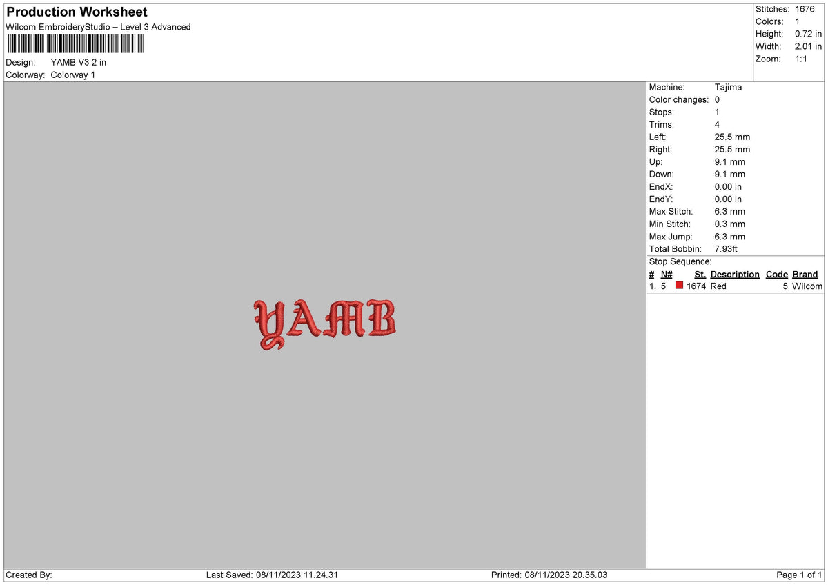 Yamb V3 Embroider File 6 sizes