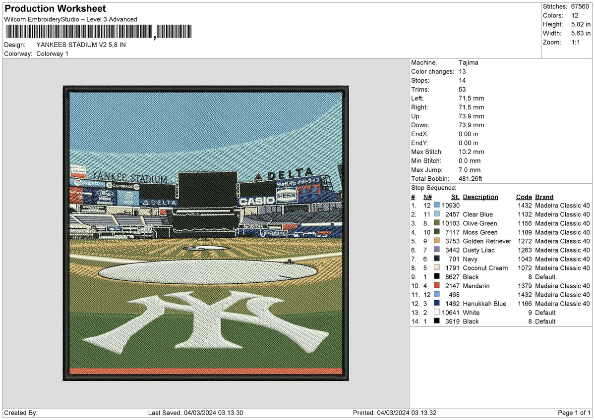 Stadium V2 Embroidery File 6 sizes