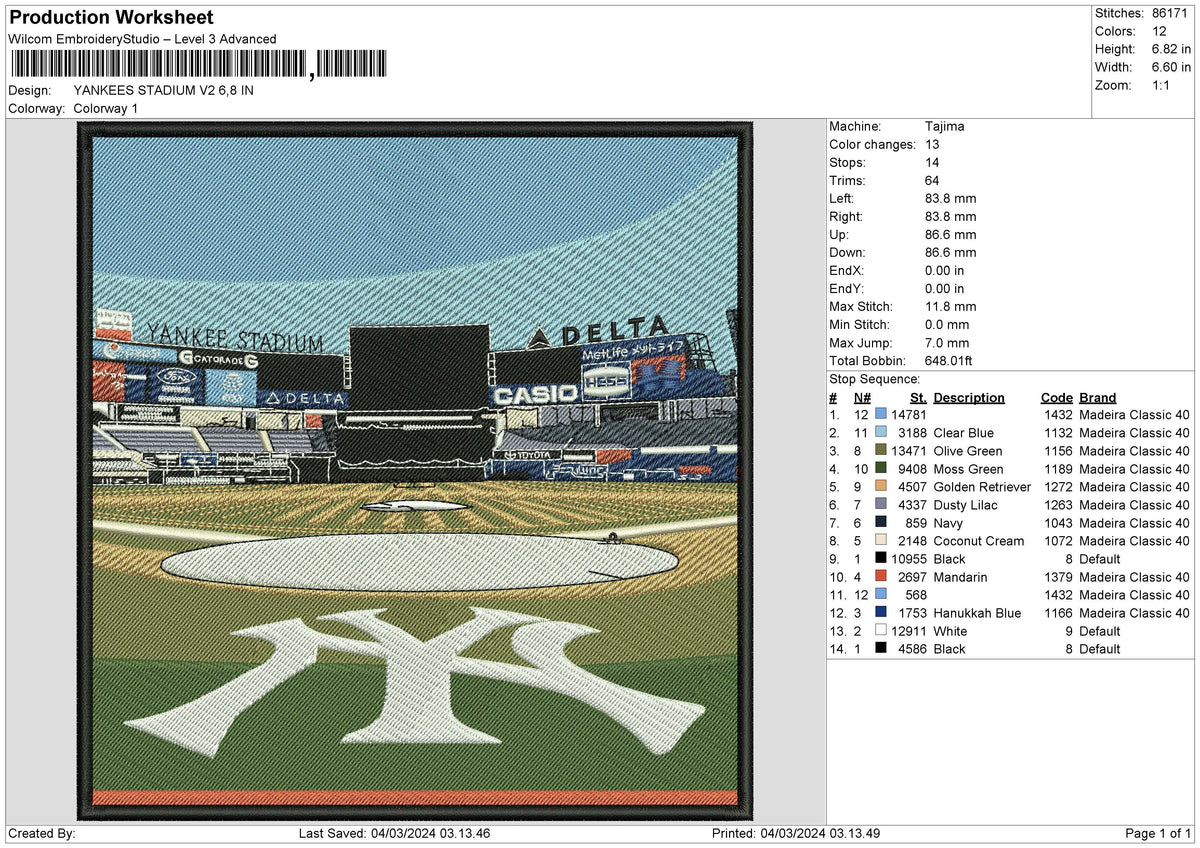 Stadium V2 Embroidery File 6 sizes