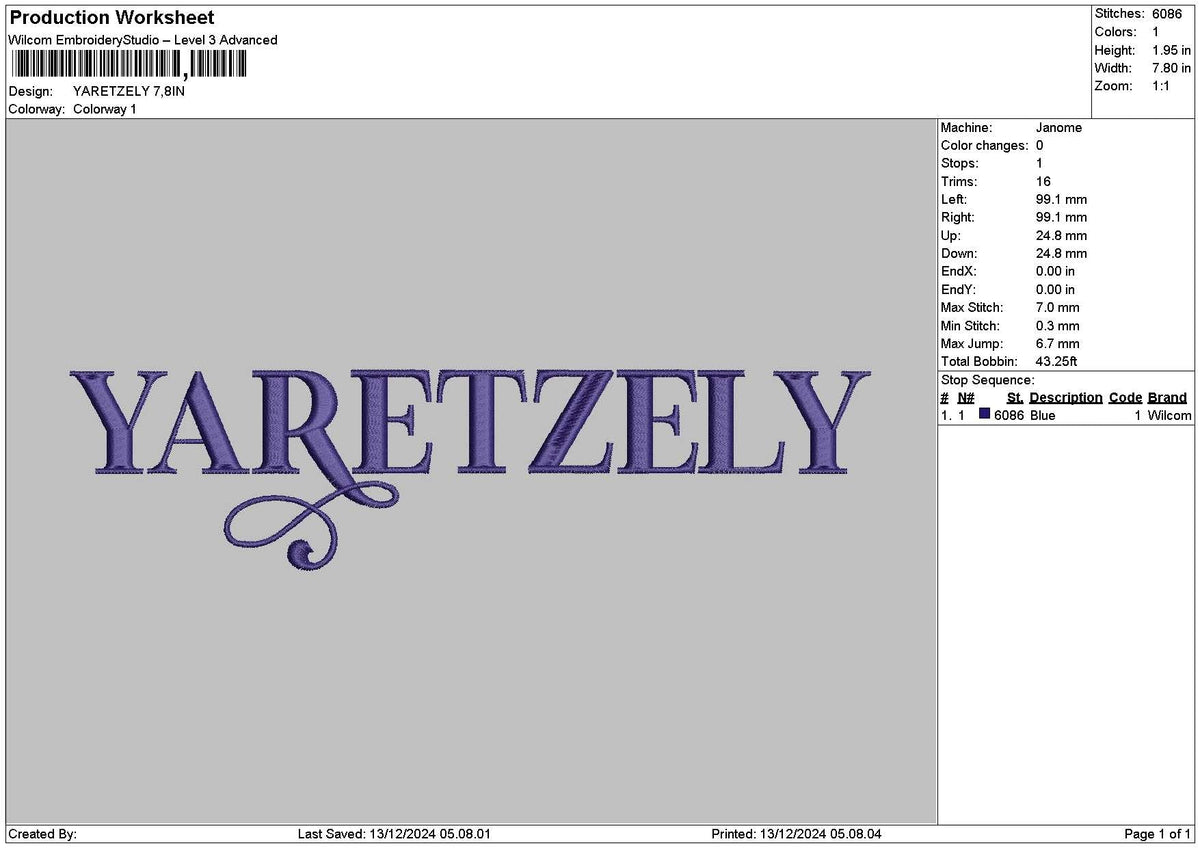 Yaretzelytext Embroidery File 6 sizes