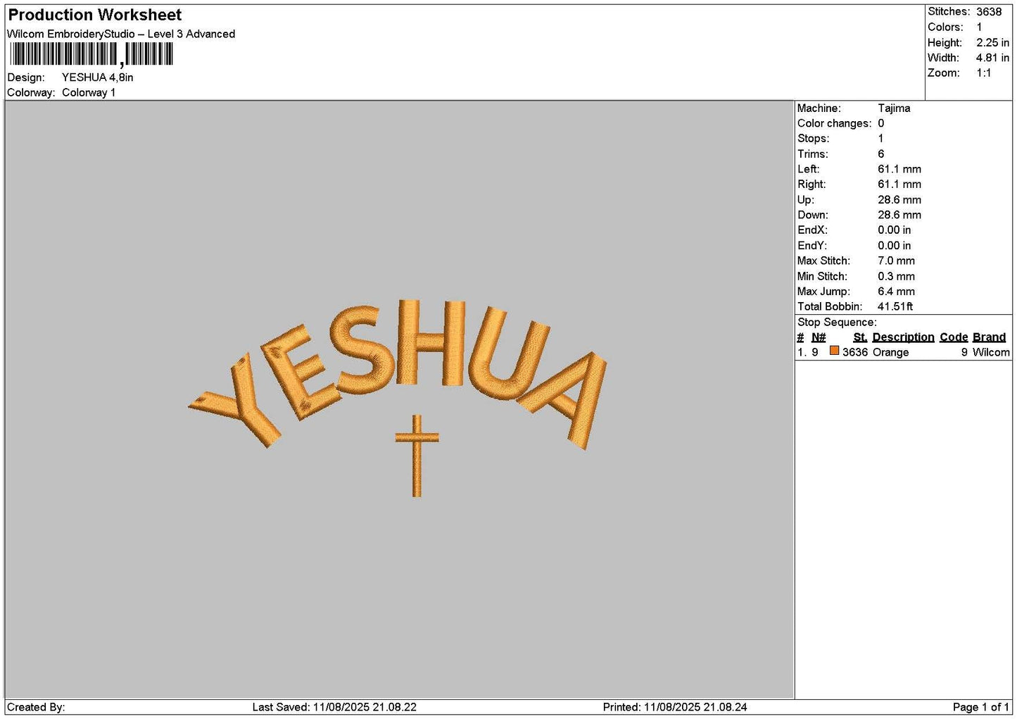 Yeshuatext Embroidery File 6 sizes