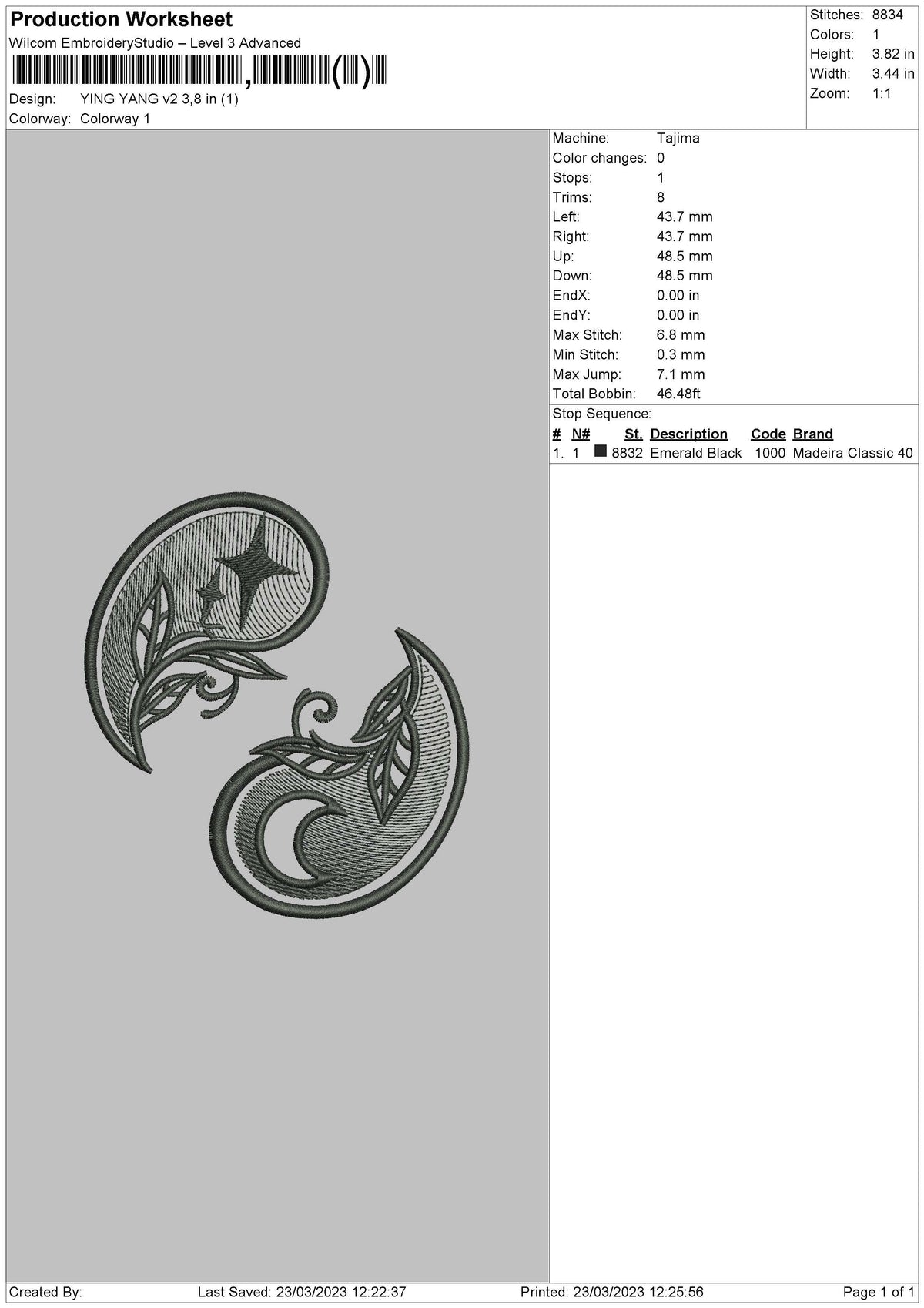 Yinyang V2 Embroidery File 6 sizes