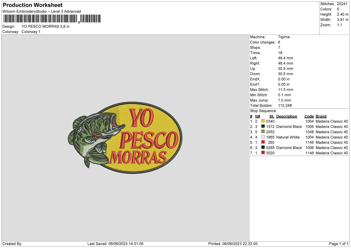 Yo Pesco Embroidery File 6 sizes