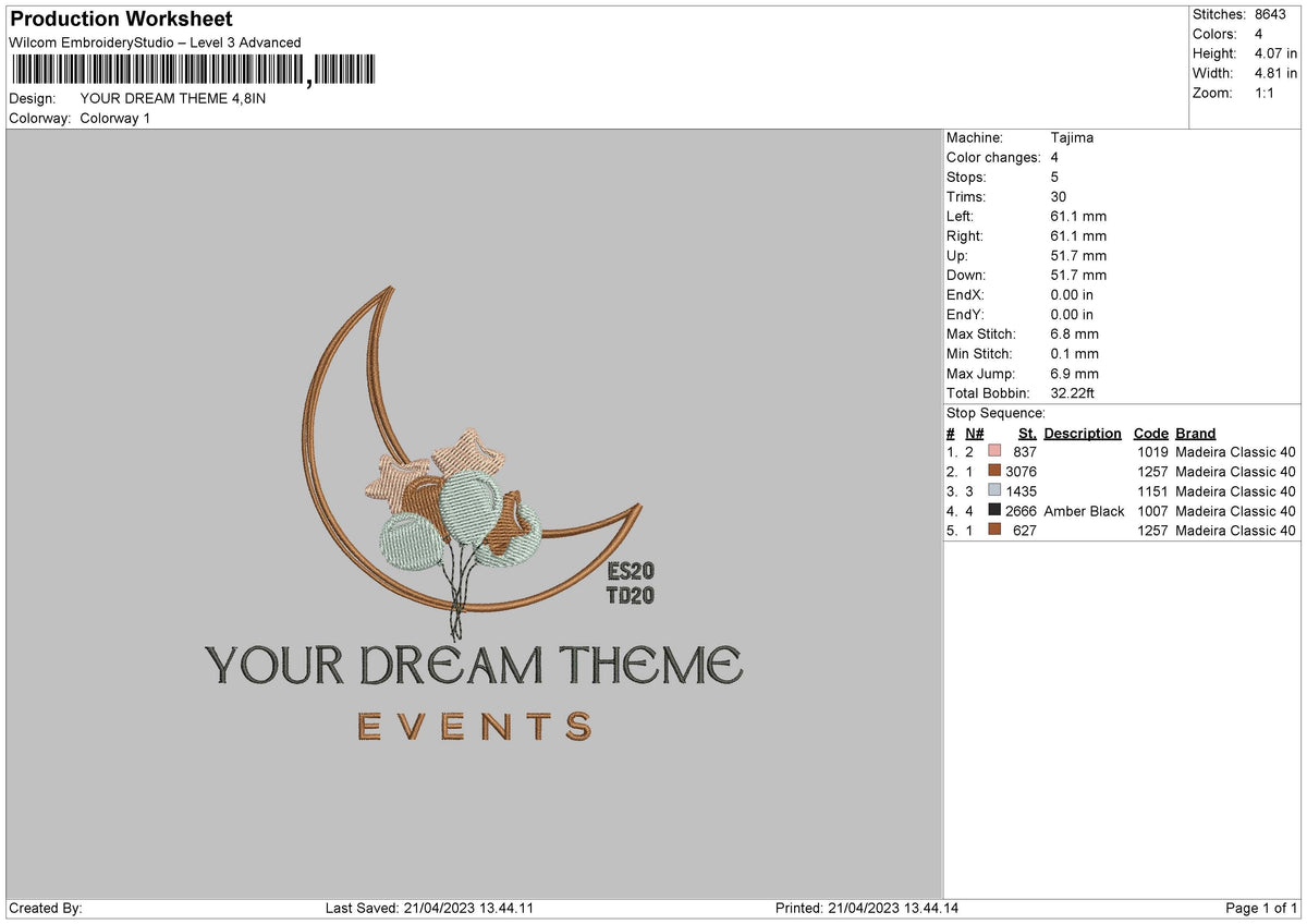 Your Dream Embroidery File 6 sizes