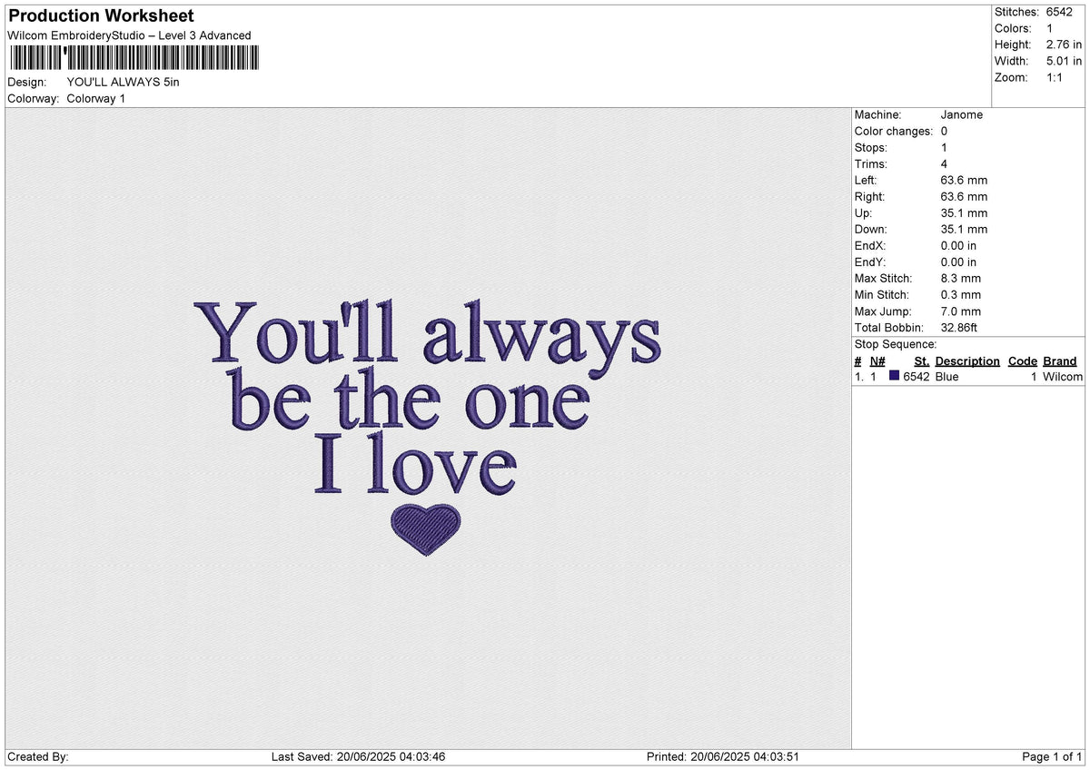 YOU'LL ALWAYS Embroidery File 6 size