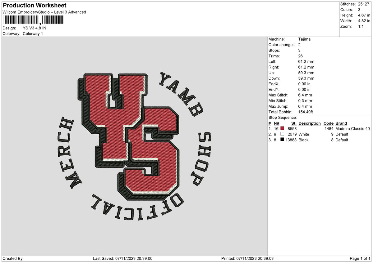 Ys V3 Embroidery File 6 sizes