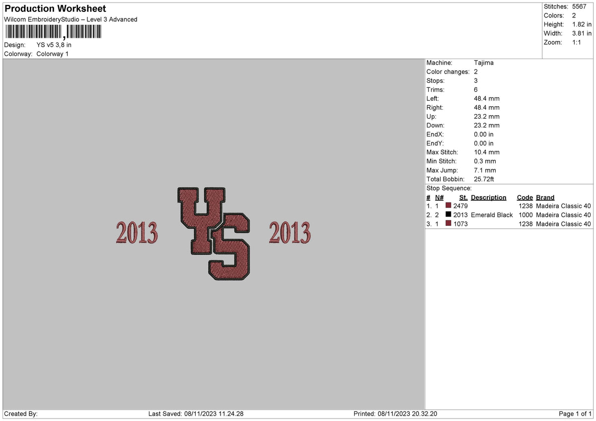 Ys V5 Embroidery File 6 sizes