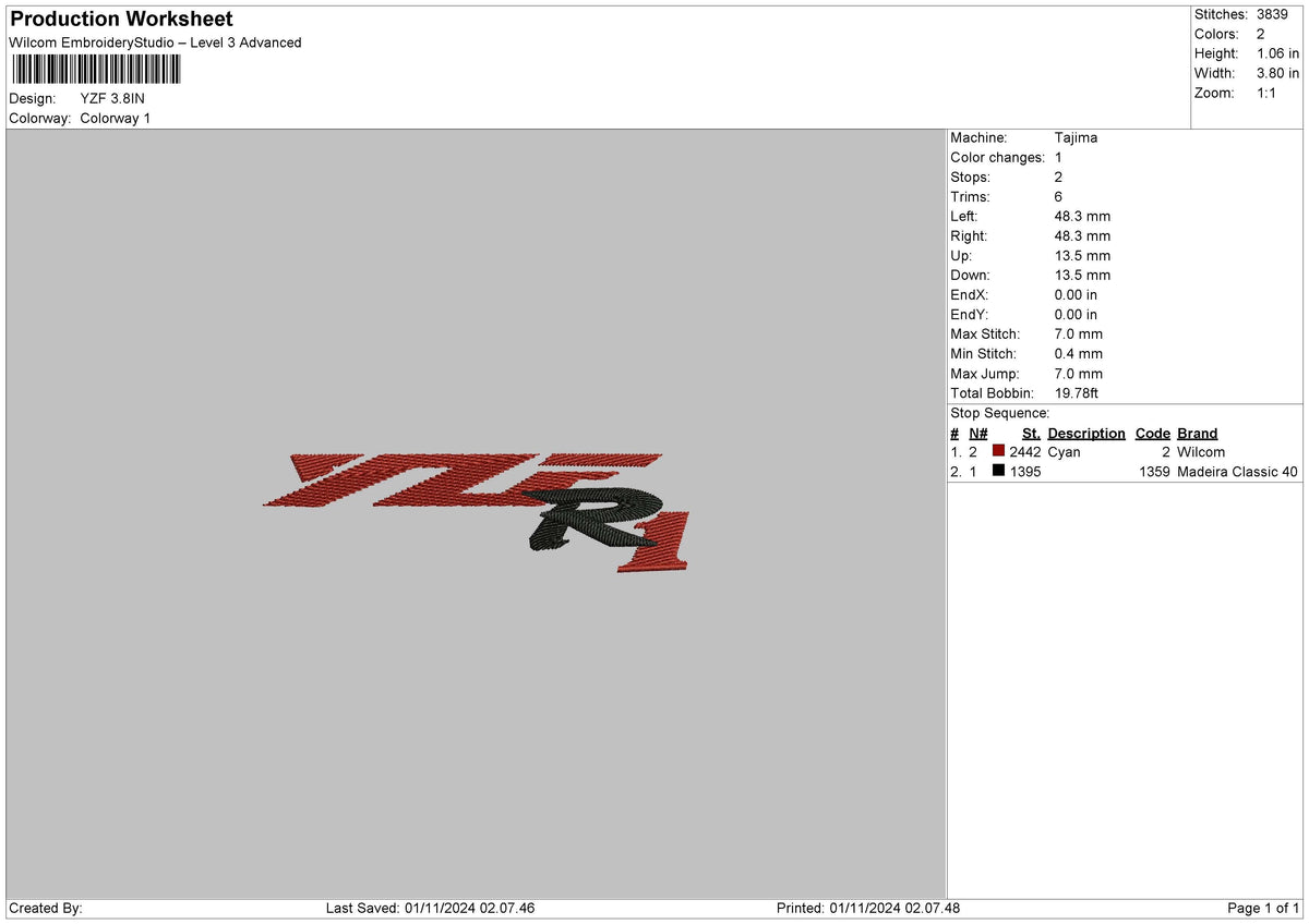 Yzftext Embroidery File 6 sizes