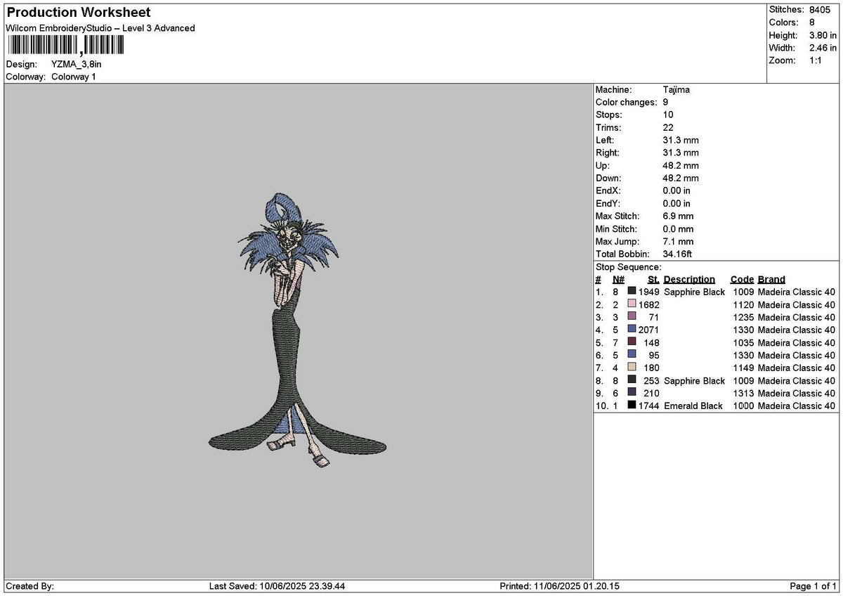Yzma 01 Embroidery File 6 sizes