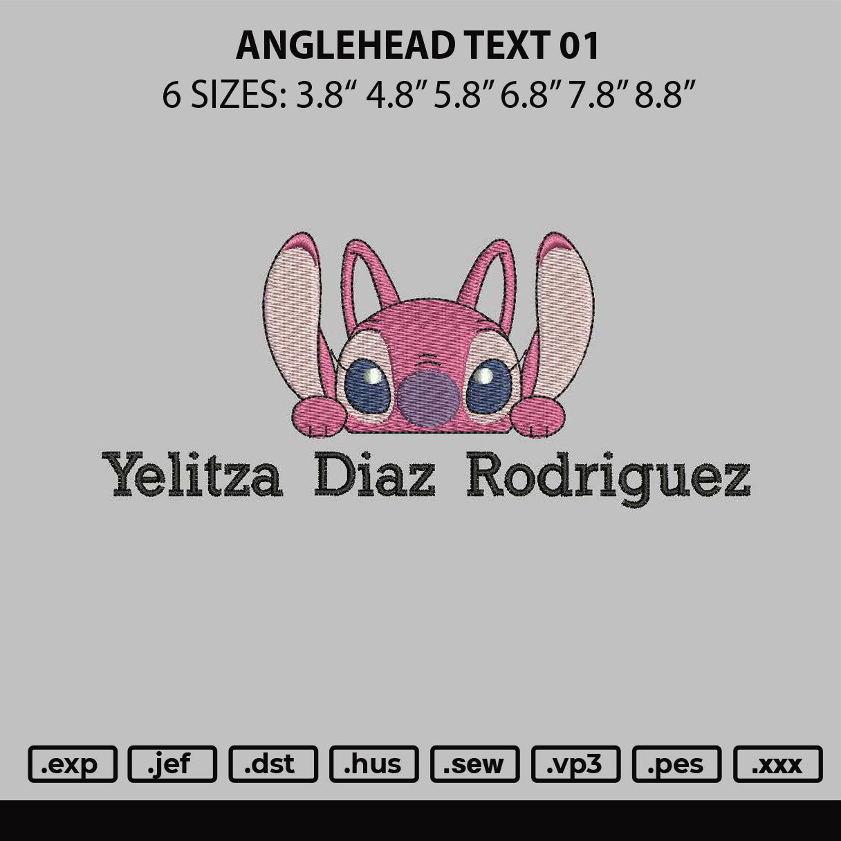 Angelhead Text 01 Embroidery File 6 sizes