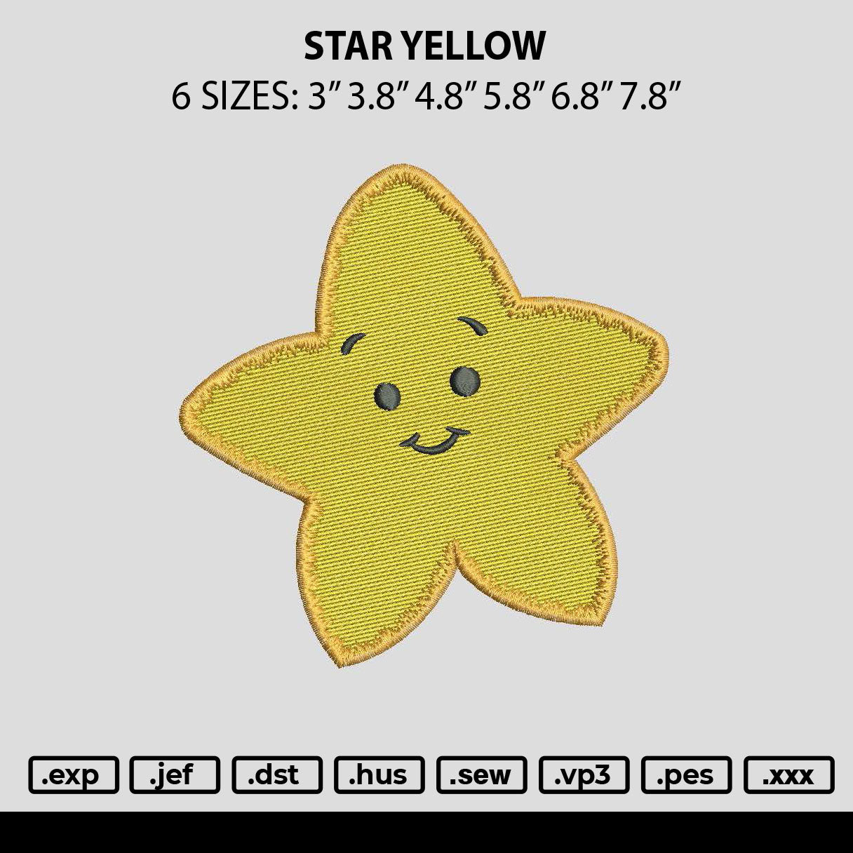 Star Yellow Embroidery File 6 sizes