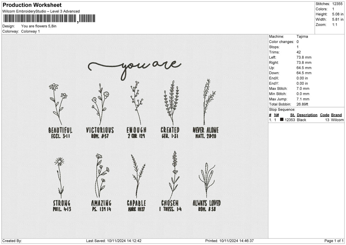 You are flowers Embroidery File 6 size