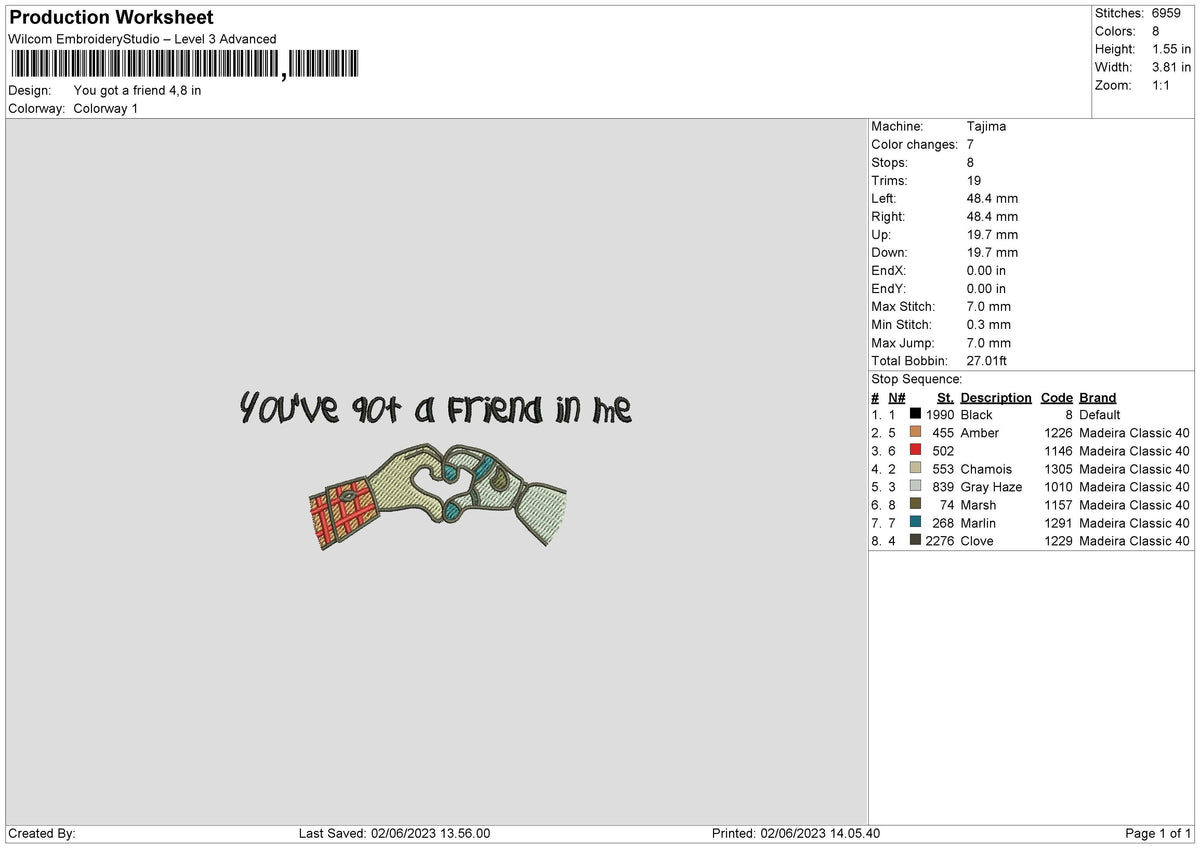 You Got A Friend Embroidery File 6 sizes