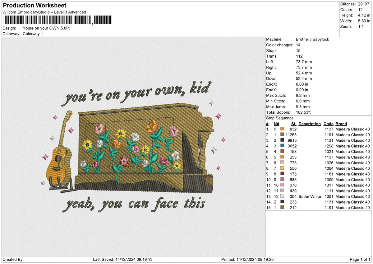 Youre on your OWN Embroidery File 6 size