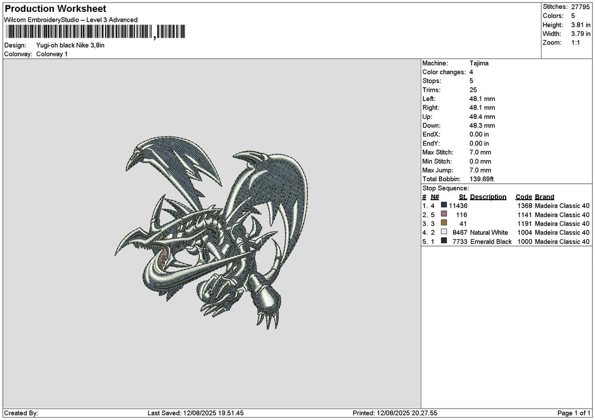 Dragon Swoosh 1208 V2 Embroidery File 6 sizes