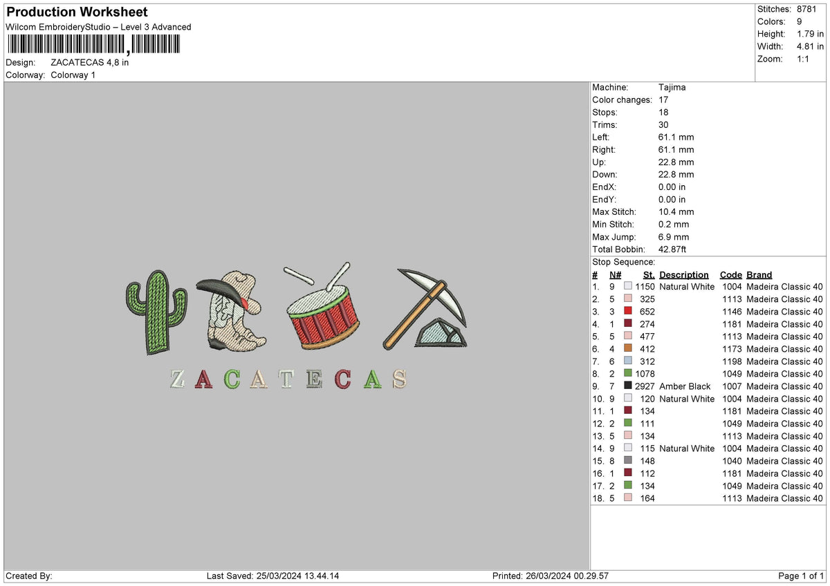Zacatecastext Embroidery File 6 sizes