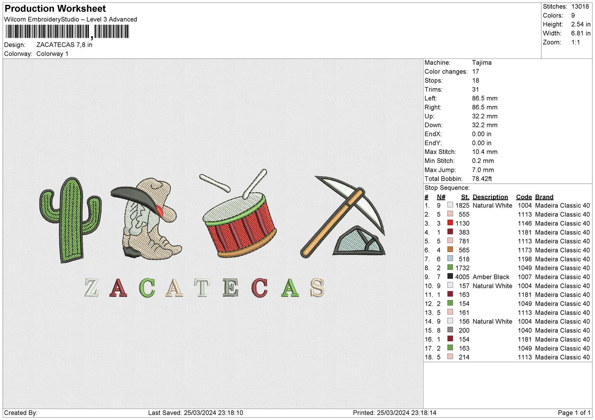 ZACATECAS Embroidery File 6 sizes