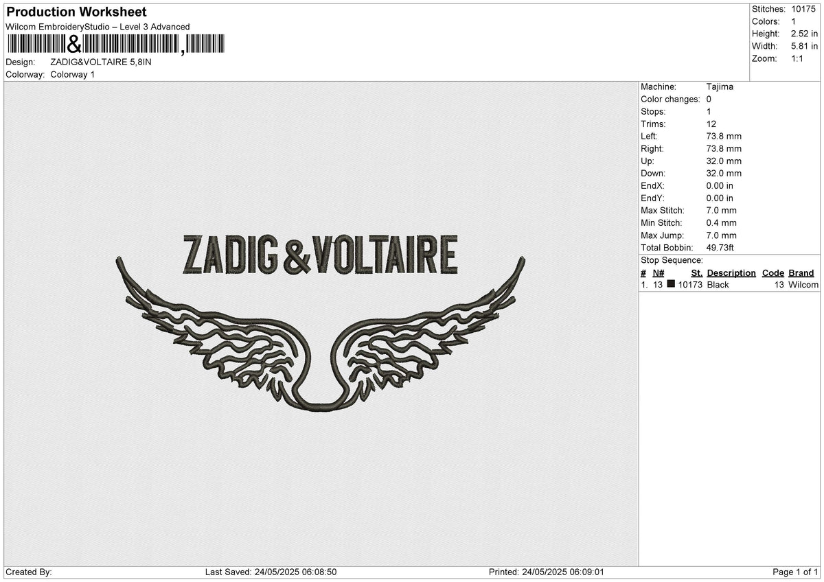 ZADIG VOLTAIRE Embroidery File 4 sizes